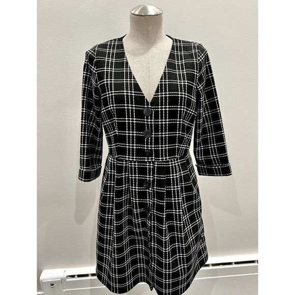 Zara NWT TRF Collection Tweed Style Plaid Dress in Black/White Size M - Picture 1 of 3